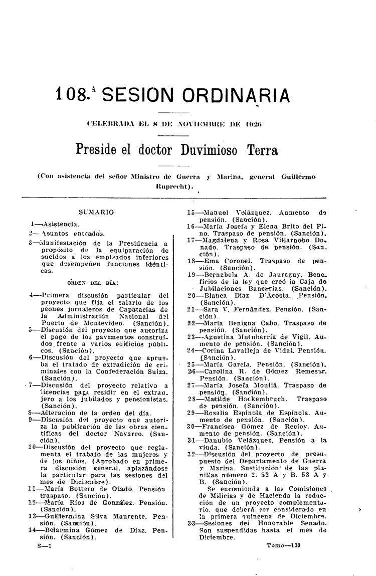 DIARIO DE SESIONES DE LA CAMARA DE SENADORES del 08/11/1926